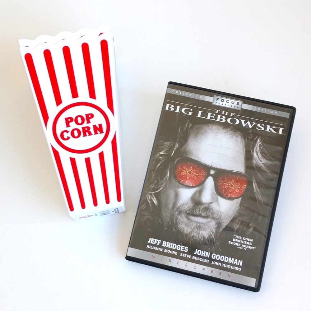 The Big Lebowski DVD Movie with 2 New Popcorn Containers